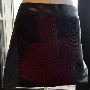 Helmut Lang black lamb leather mini skirt with burgandy accent